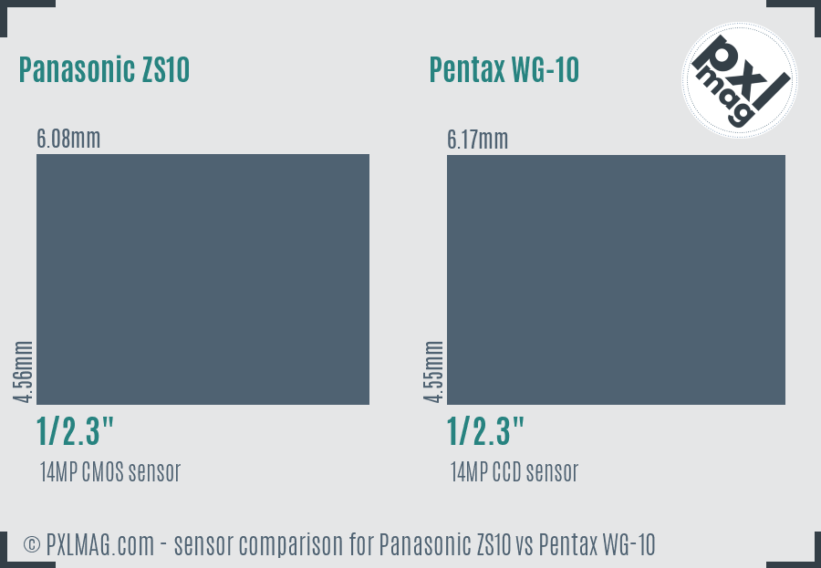 Panasonic ZS10 vs Pentax WG-10 sensor size comparison
