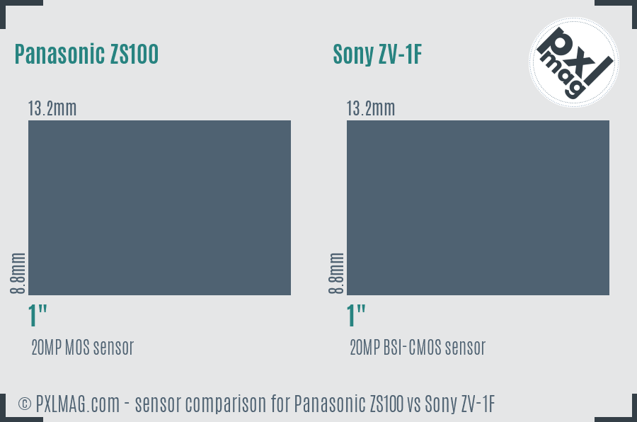 Panasonic ZS100 vs Sony ZV-1F sensor size comparison