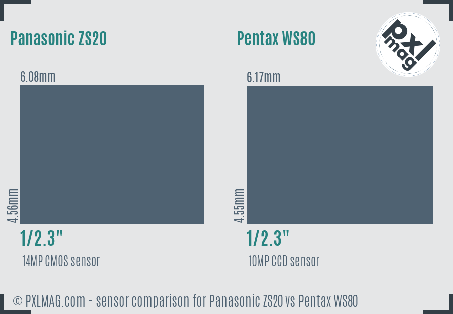 Panasonic ZS20 vs Pentax WS80 sensor size comparison