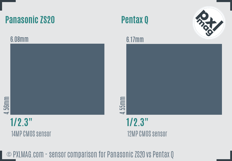 Panasonic ZS20 vs Pentax Q sensor size comparison