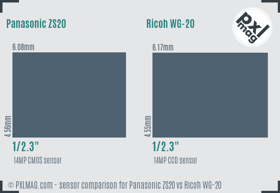 Panasonic ZS20 vs Ricoh WG-20 sensor size comparison