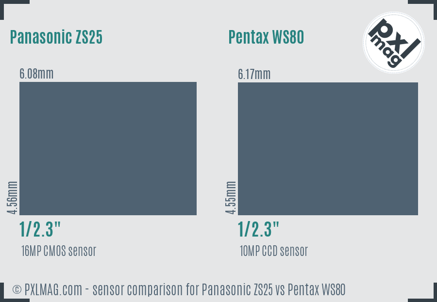 Panasonic ZS25 vs Pentax WS80 sensor size comparison