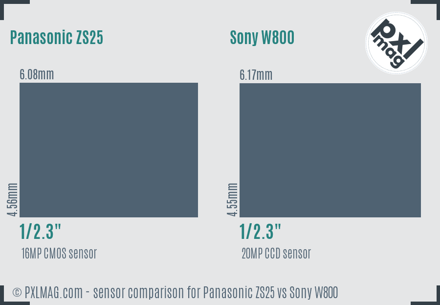 Panasonic ZS25 vs Sony W800 sensor size comparison