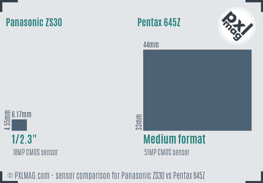 Panasonic ZS30 vs Pentax 645Z sensor size comparison