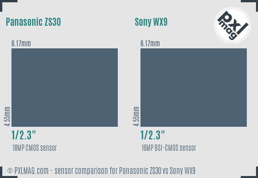 Panasonic ZS30 vs Sony WX9 sensor size comparison