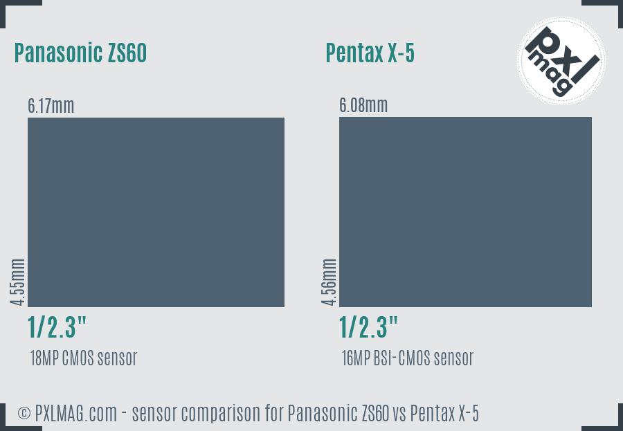 Panasonic ZS60 vs Pentax X-5 sensor size comparison Panasonic ZS60 vs Pentax X-5 sensor size comparison