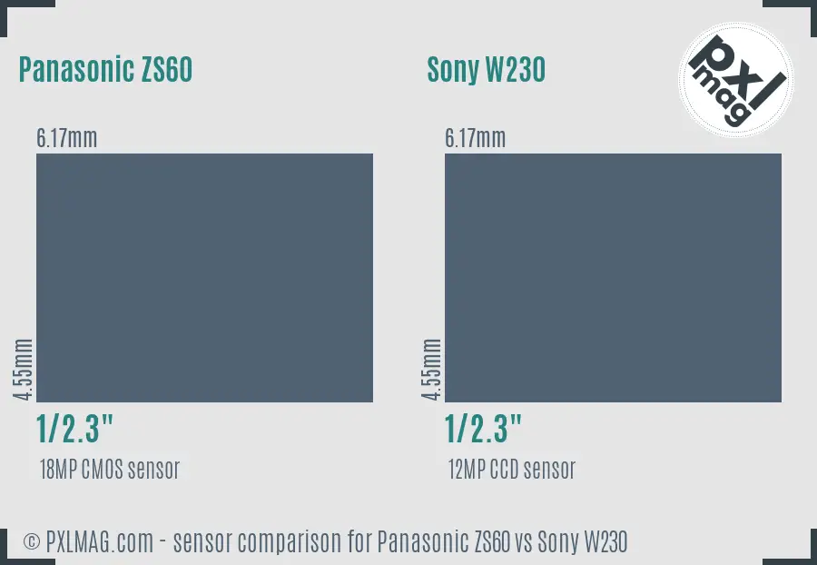 Panasonic ZS60 vs Sony W230 sensor size comparison