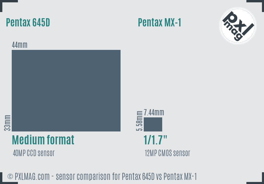 Pentax 645D vs Pentax MX-1 sensor size comparison