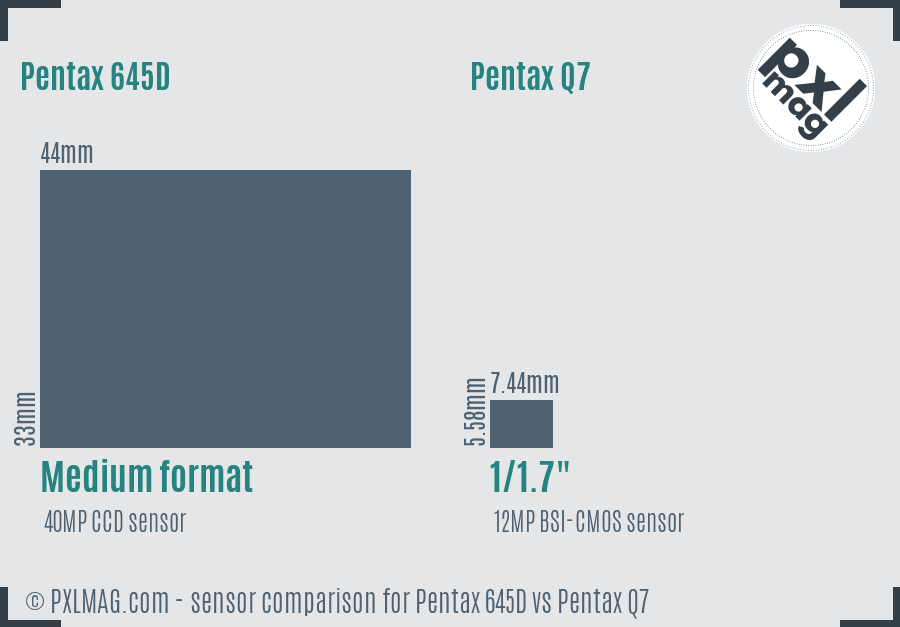 Pentax 645D vs Pentax Q7 sensor size comparison