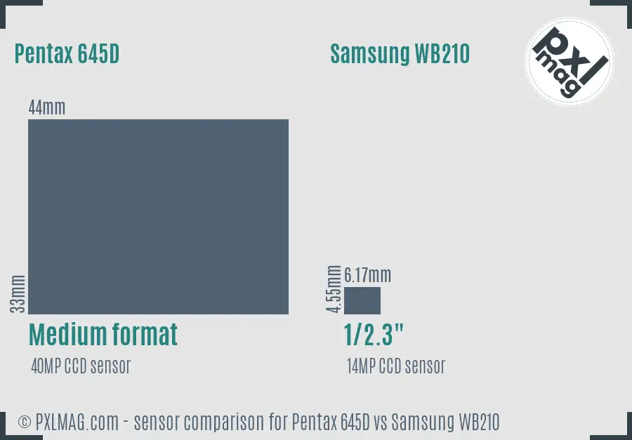 Pentax 645D vs Samsung WB210 sensor size comparison