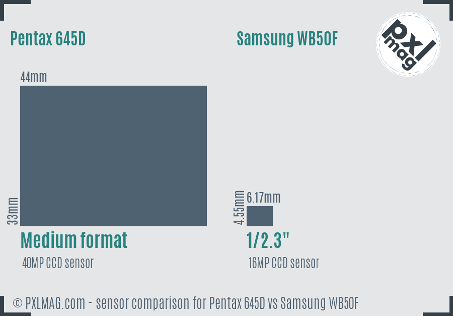 Pentax 645D vs Samsung WB50F sensor size comparison