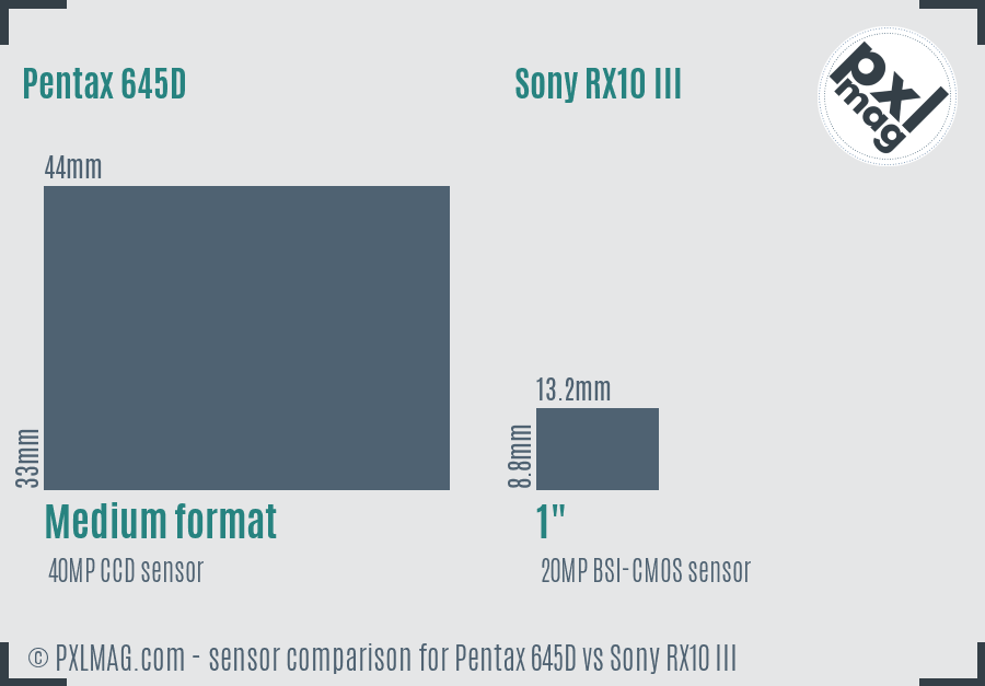 Pentax 645D vs Sony RX10 III sensor size comparison