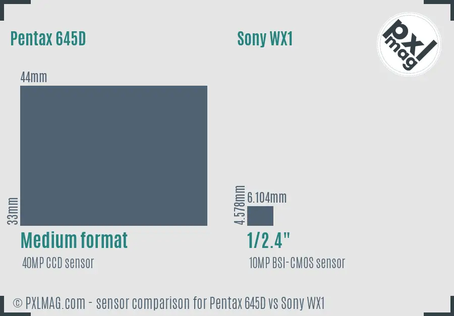 Pentax 645D vs Sony WX1 sensor size comparison