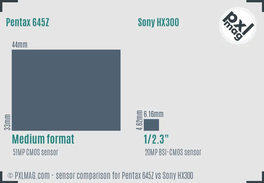 Pentax 645Z vs Sony HX300 sensor size comparison