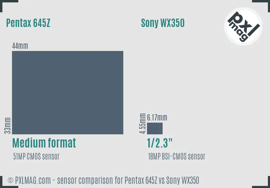 Pentax 645Z vs Sony WX350 sensor size comparison