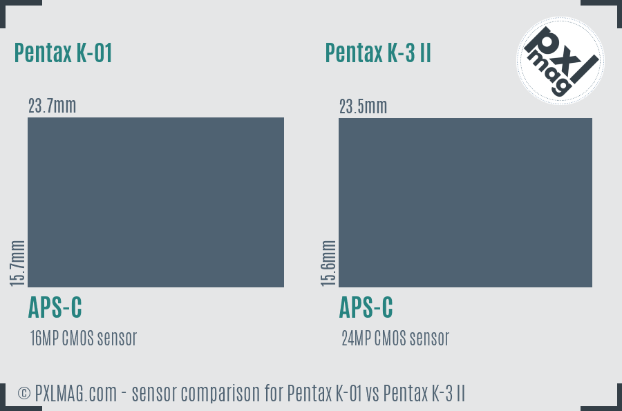 Pentax K-01 vs Pentax K-3 II sensor size comparison