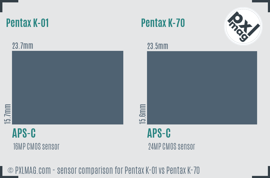 Pentax K-01 vs Pentax K-70 sensor size comparison