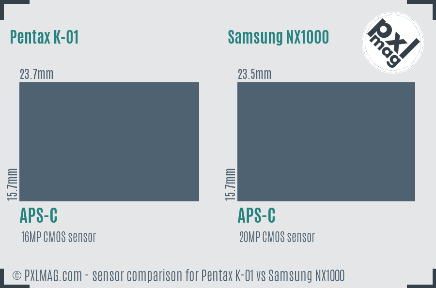 Pentax K-01 vs Samsung NX1000 sensor size comparison