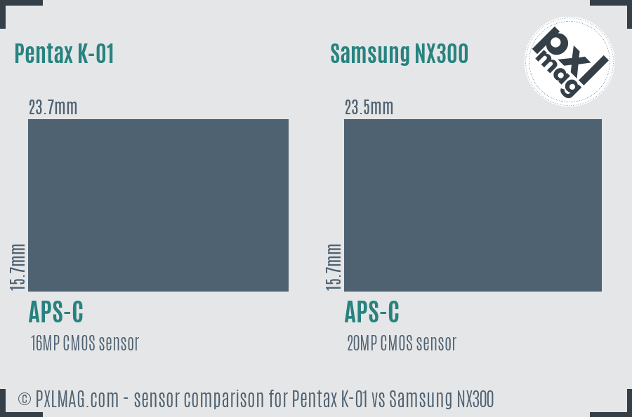 Pentax K-01 vs Samsung NX300 sensor size comparison