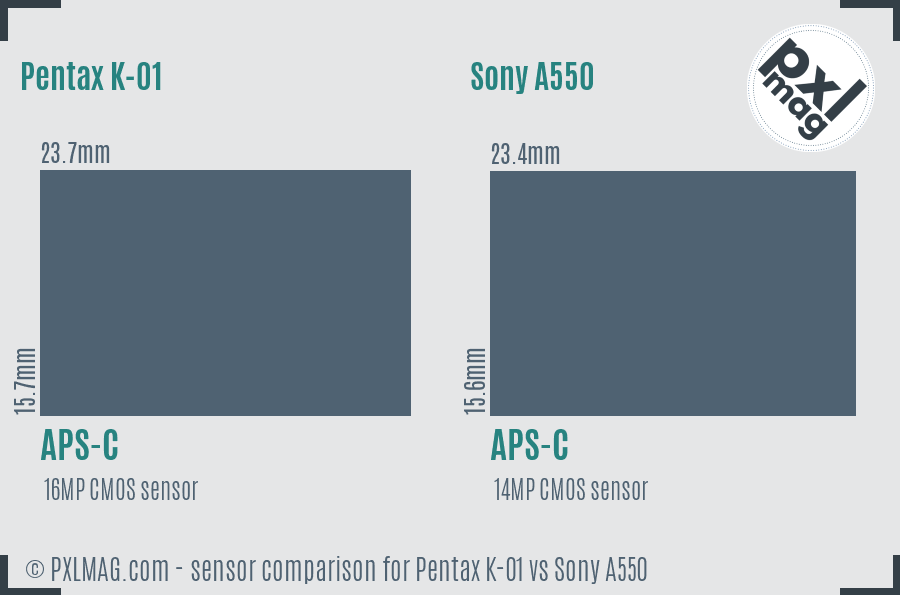 Pentax K-01 vs Sony A550 sensor size comparison