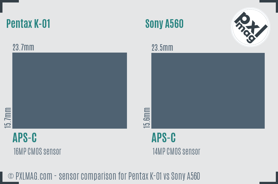 Pentax K-01 vs Sony A560 sensor size comparison