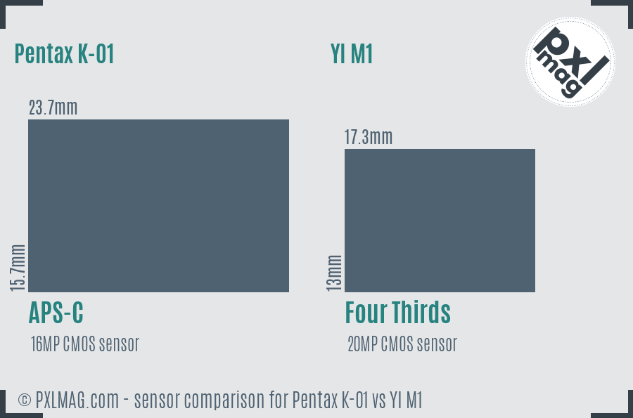 Pentax K-01 vs YI M1 sensor size comparison