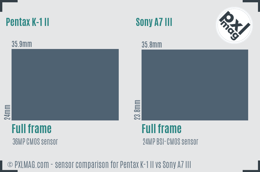 Pentax K-1 II vs Sony A7 III sensor size comparison