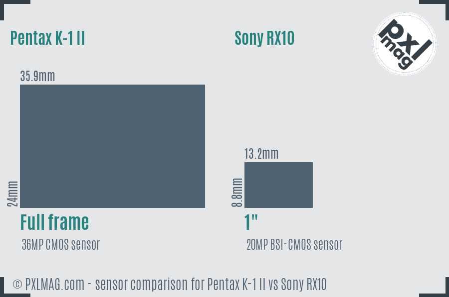 Pentax K-1 II vs Sony RX10 sensor size comparison