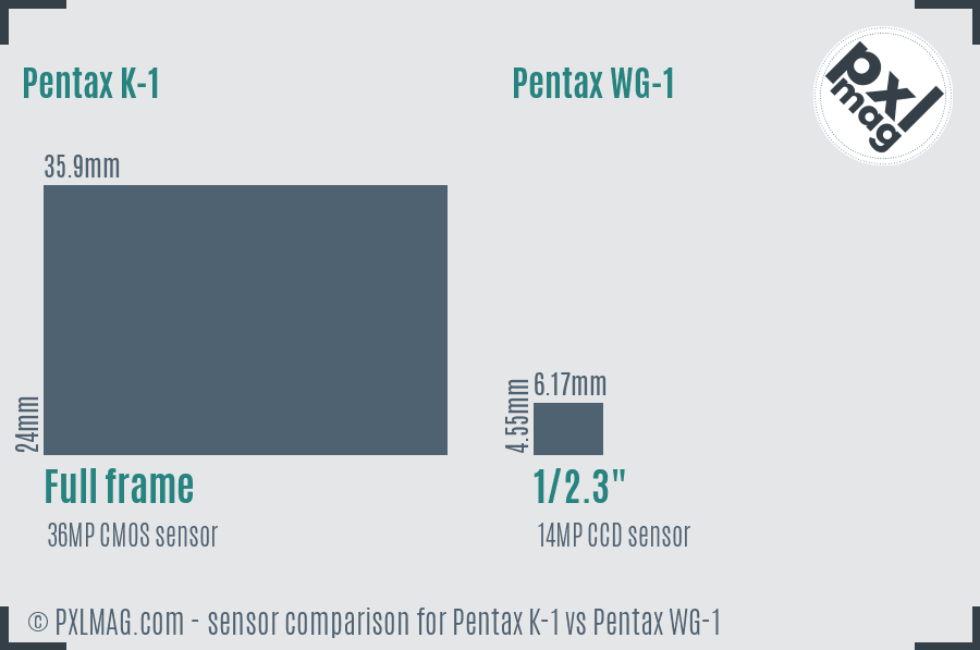 Pentax K-1 vs Pentax WG-1 sensor size comparison