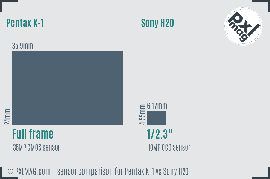 Pentax K-1 vs Sony H20 sensor size comparison