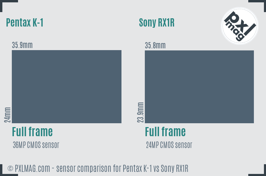 Pentax K-1 vs Sony RX1R sensor size comparison