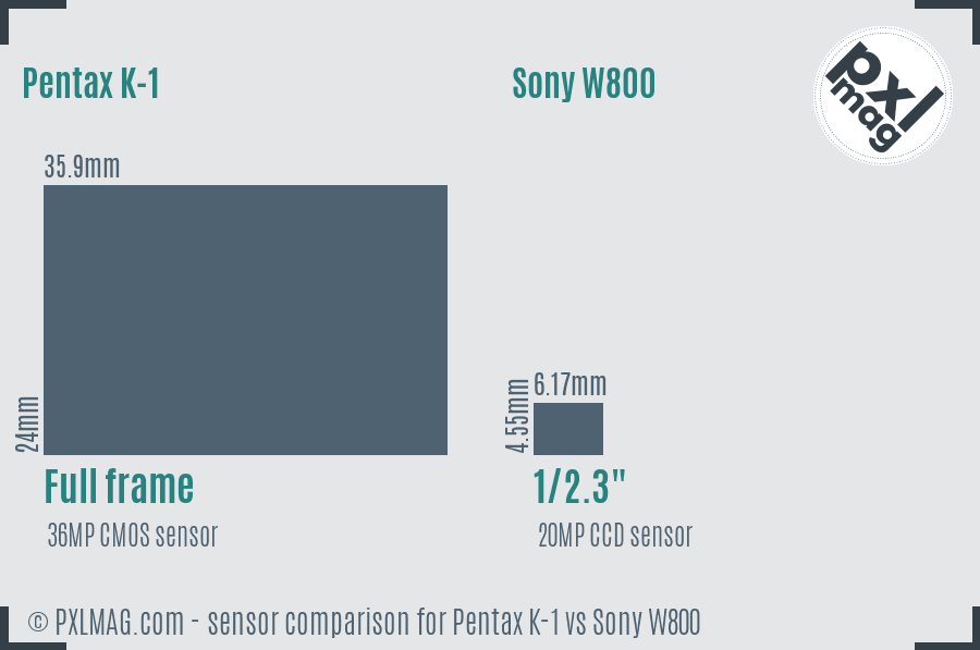 Pentax K-1 vs Sony W800 sensor size comparison