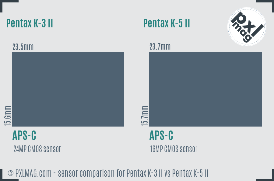 Pentax K-3 II vs Pentax K-5 II sensor size comparison