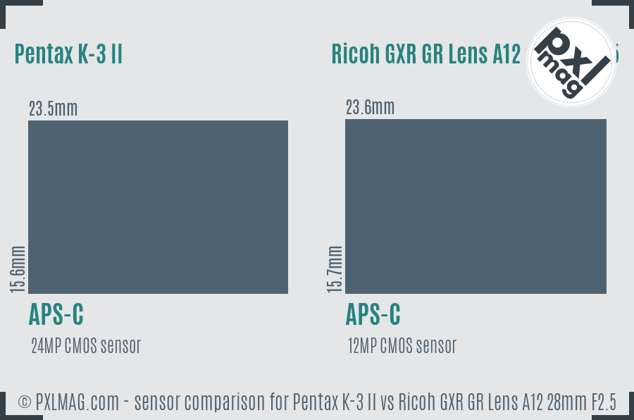 Pentax K-3 II vs Ricoh GXR GR Lens A12 28mm F2.5 sensor size comparison