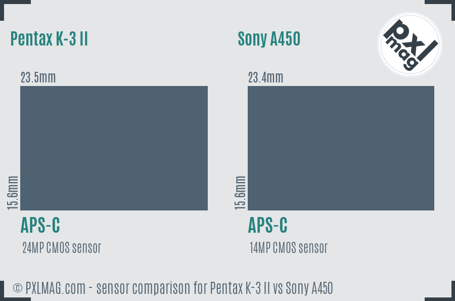 Pentax K-3 II vs Sony A450 sensor size comparison