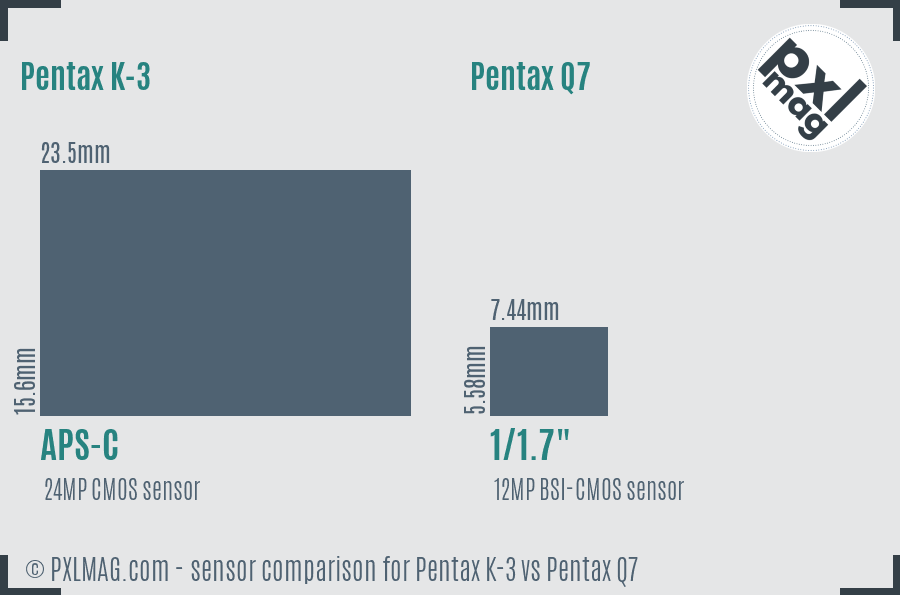 Pentax K-3 vs Pentax Q7 sensor size comparison