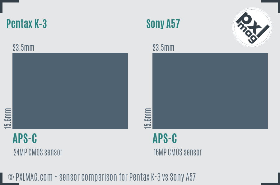 Pentax K-3 vs Sony A57 sensor size comparison