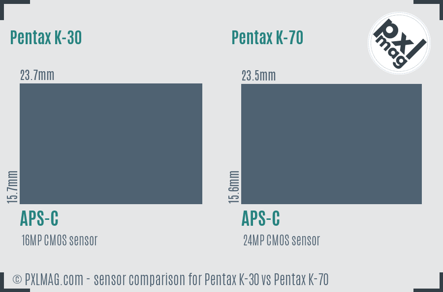 Pentax K-30 vs Pentax K-70 sensor size comparison