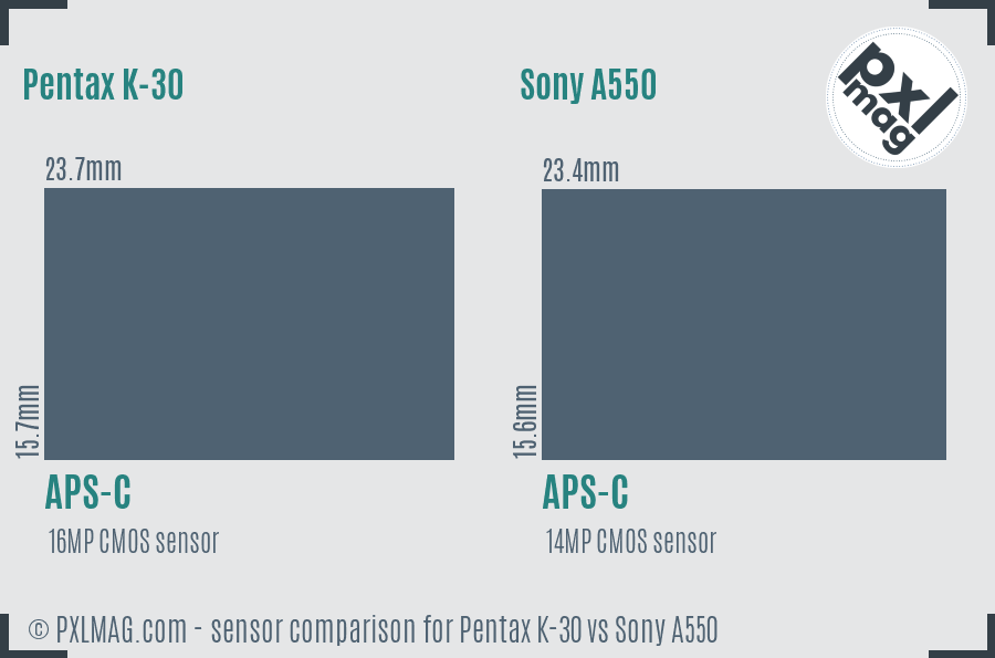 Pentax K-30 vs Sony A550 sensor size comparison