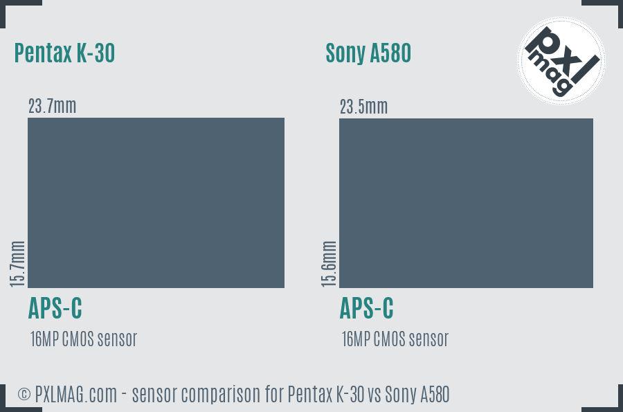 Pentax K-30 vs Sony A580 sensor size comparison Pentax K-30 vs Sony A580 sensor size comparison