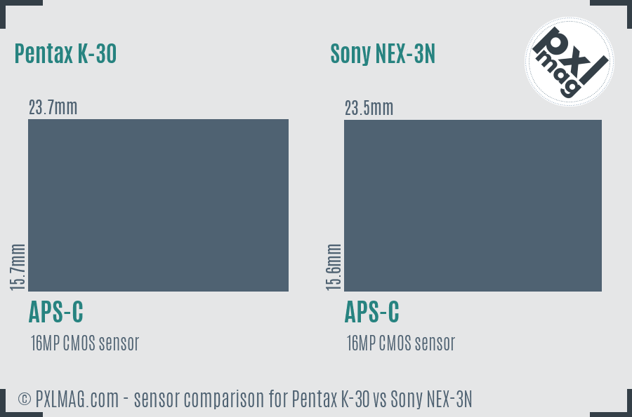 Pentax K-30 vs Sony NEX-3N sensor size comparison Pentax K-30 vs Sony NEX-3N sensor size comparison