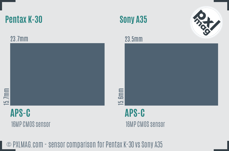 Pentax K-30 vs Sony A35 sensor size comparison