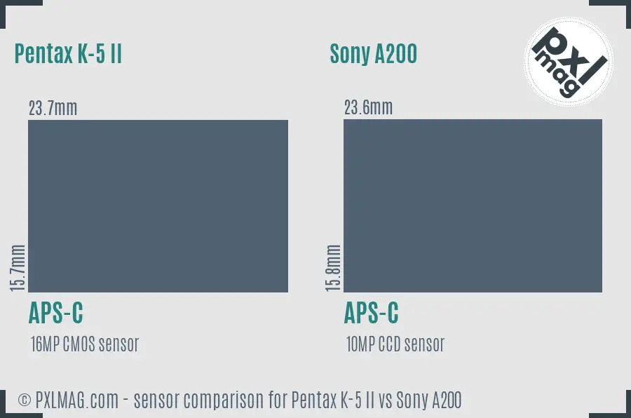 Pentax K-5 II vs Sony A200 sensor size comparison