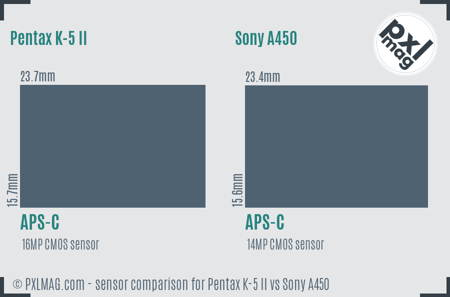 Pentax K-5 II vs Sony A450 sensor size comparison