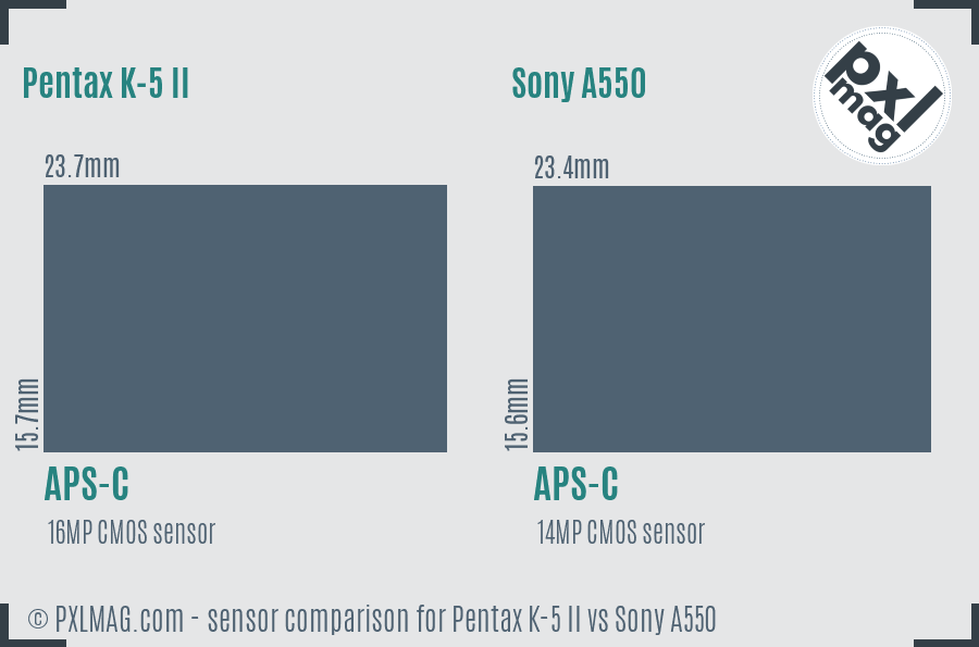 Pentax K-5 II vs Sony A550 sensor size comparison