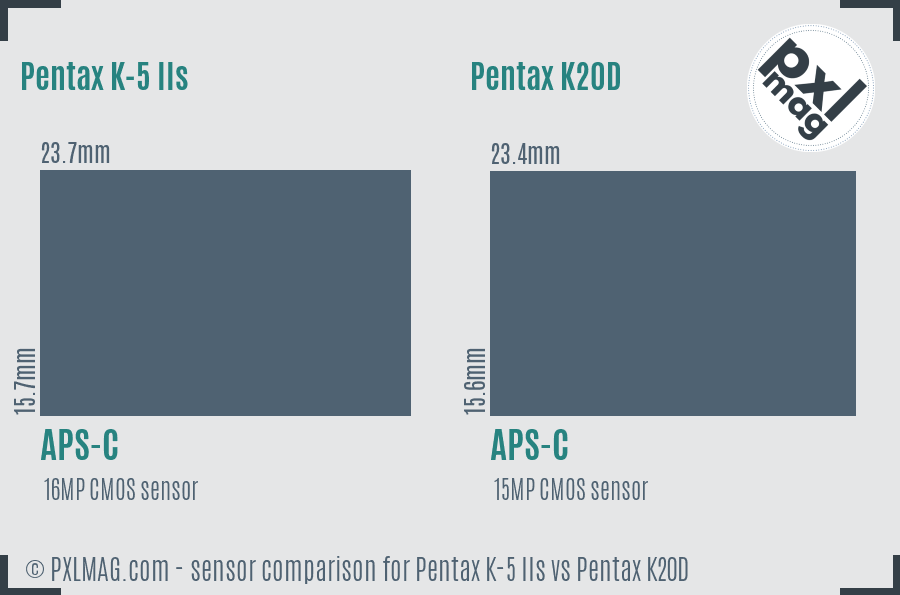 Pentax K-5 IIs vs Pentax K20D sensor size comparison