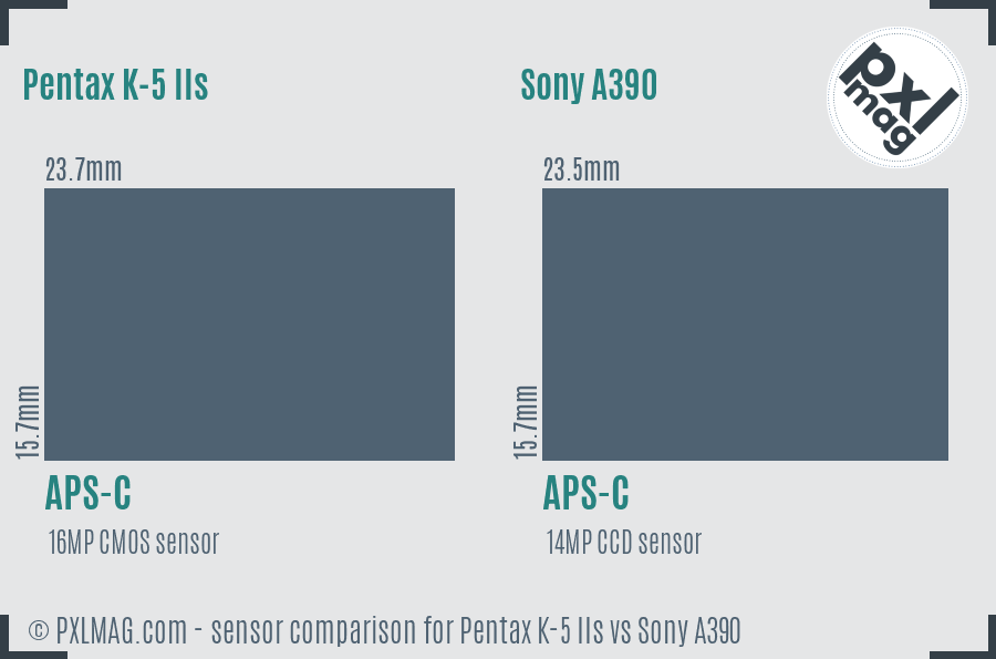 Pentax K-5 IIs vs Sony A390 sensor size comparison