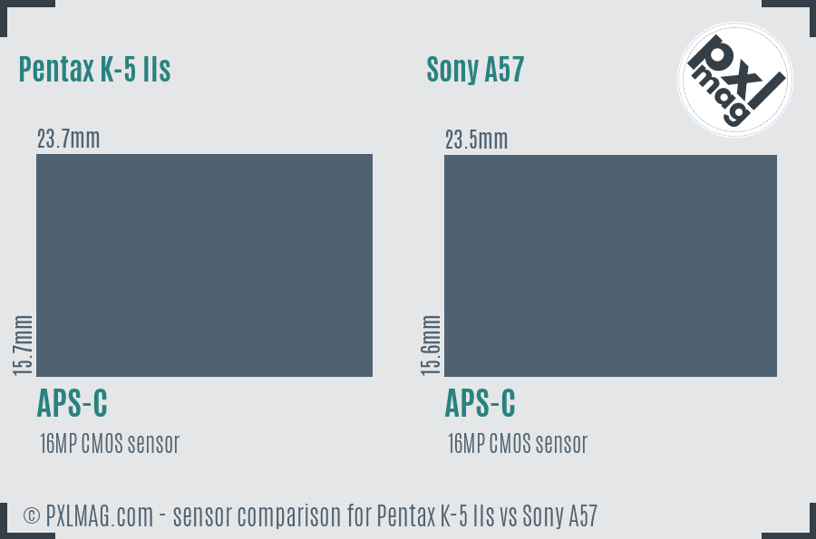 Pentax K-5 IIs vs Sony A57 sensor size comparison