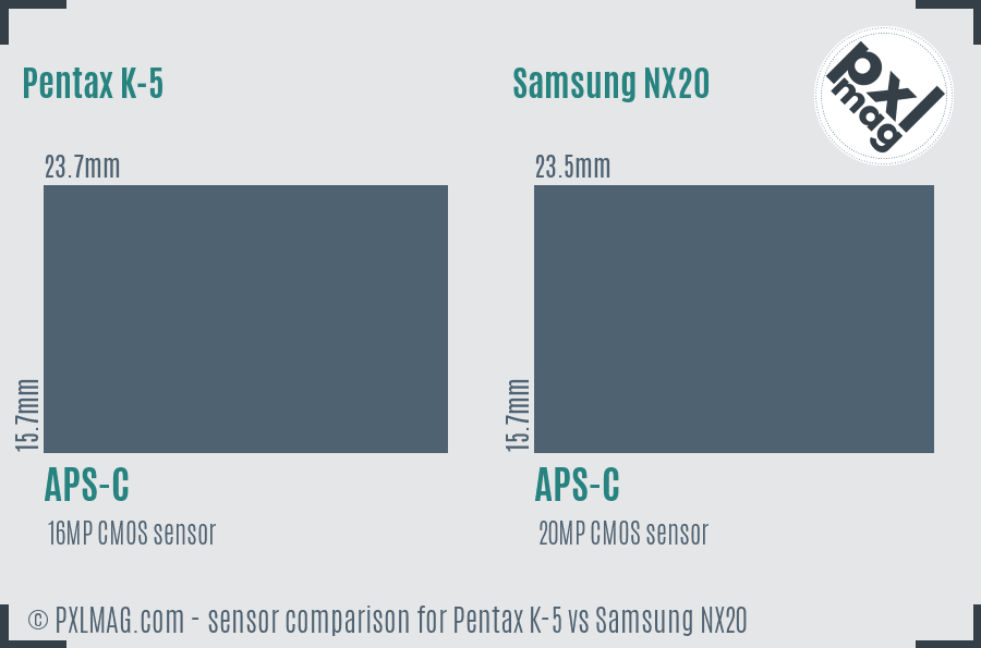 Pentax K-5 vs Samsung NX20 sensor size comparison