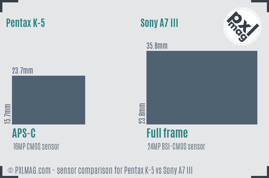 Pentax K-5 vs Sony A7 III sensor size comparison